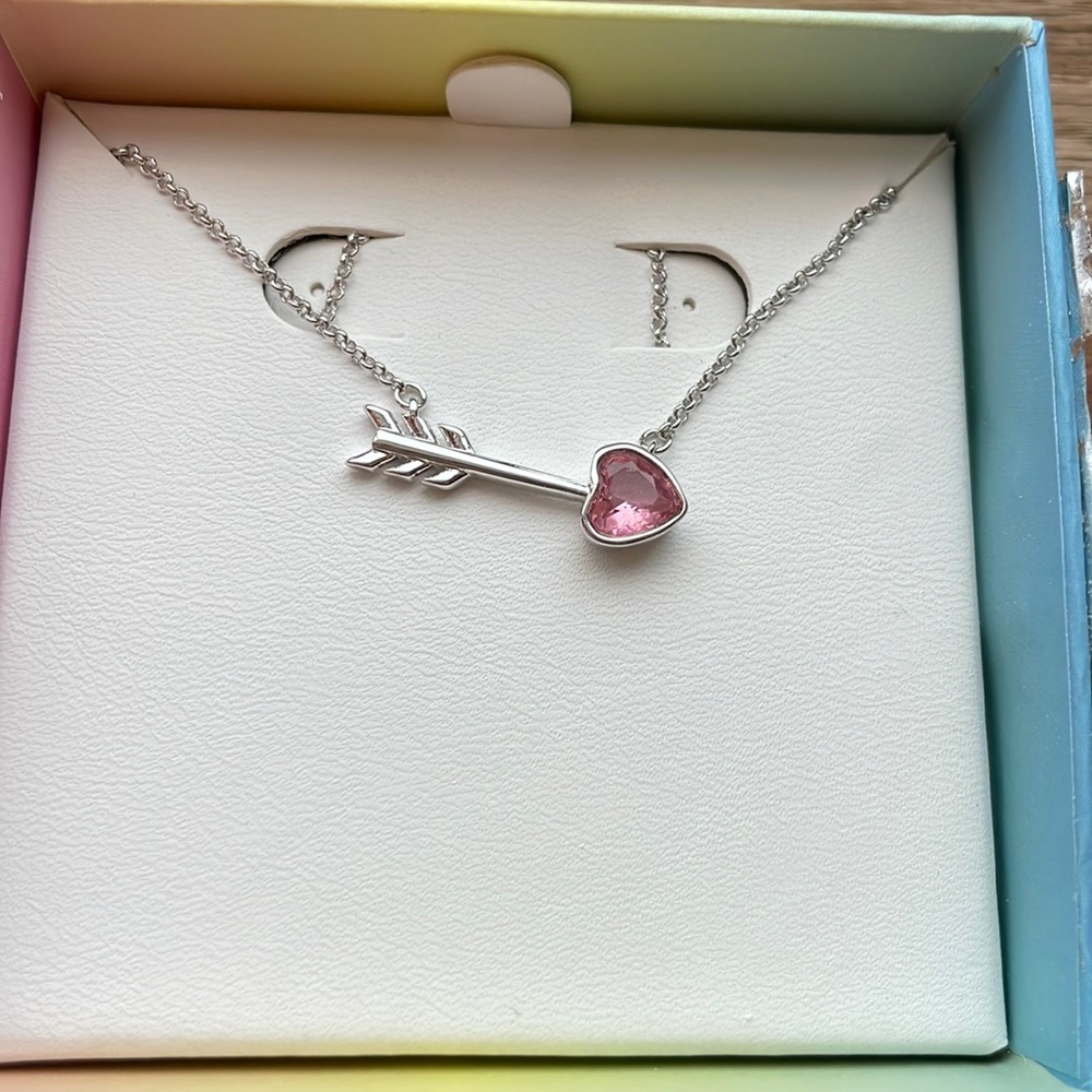 Bomb party kids necklace:lab created pink tourmaline kids necklace,cupids arrow